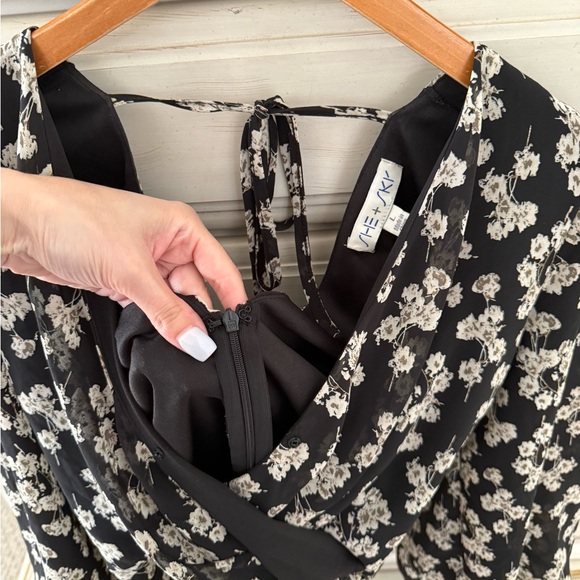 Black Floral Fairy Faux Wrap Top - Picture 3 of 5